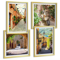 BILDER SET 4er Set - 50x50 cm & 40x60 cm Goldrahmen - Charmante Straßen und Pizza - Goldfarben, Kunststoff (50/50cm) - TULUP