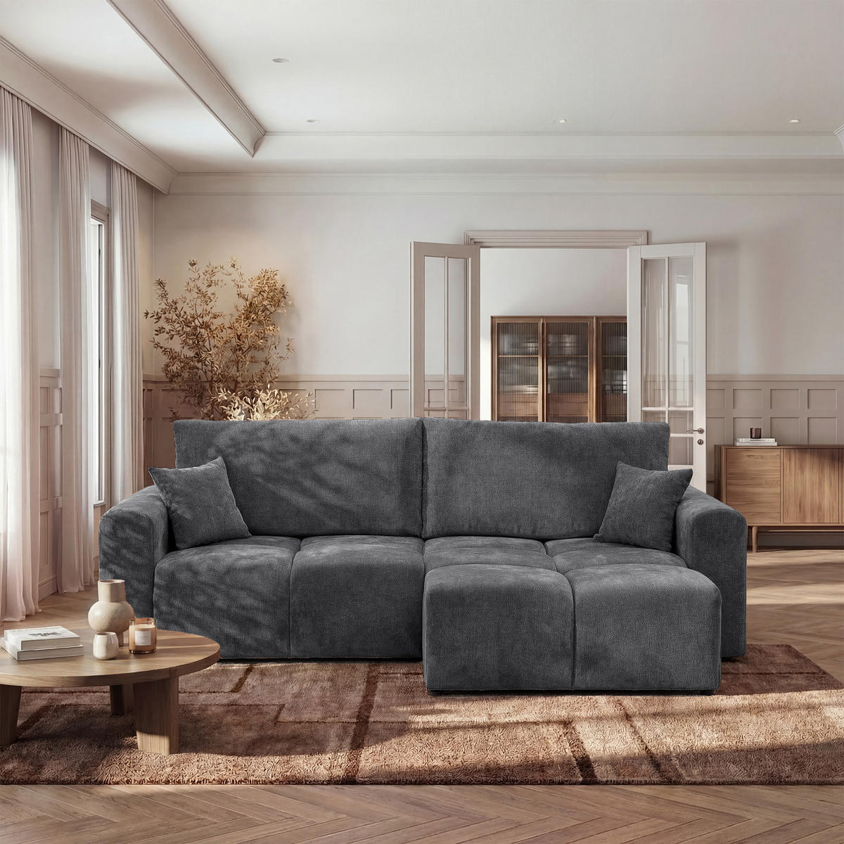 ECKSOFA BALOO mit Schlaffunktion und Bettkasten Dunkelgrau - Dunkelgrau, Holzwerkstoff/Kunststoff (250/90/160cm) - Idohome
