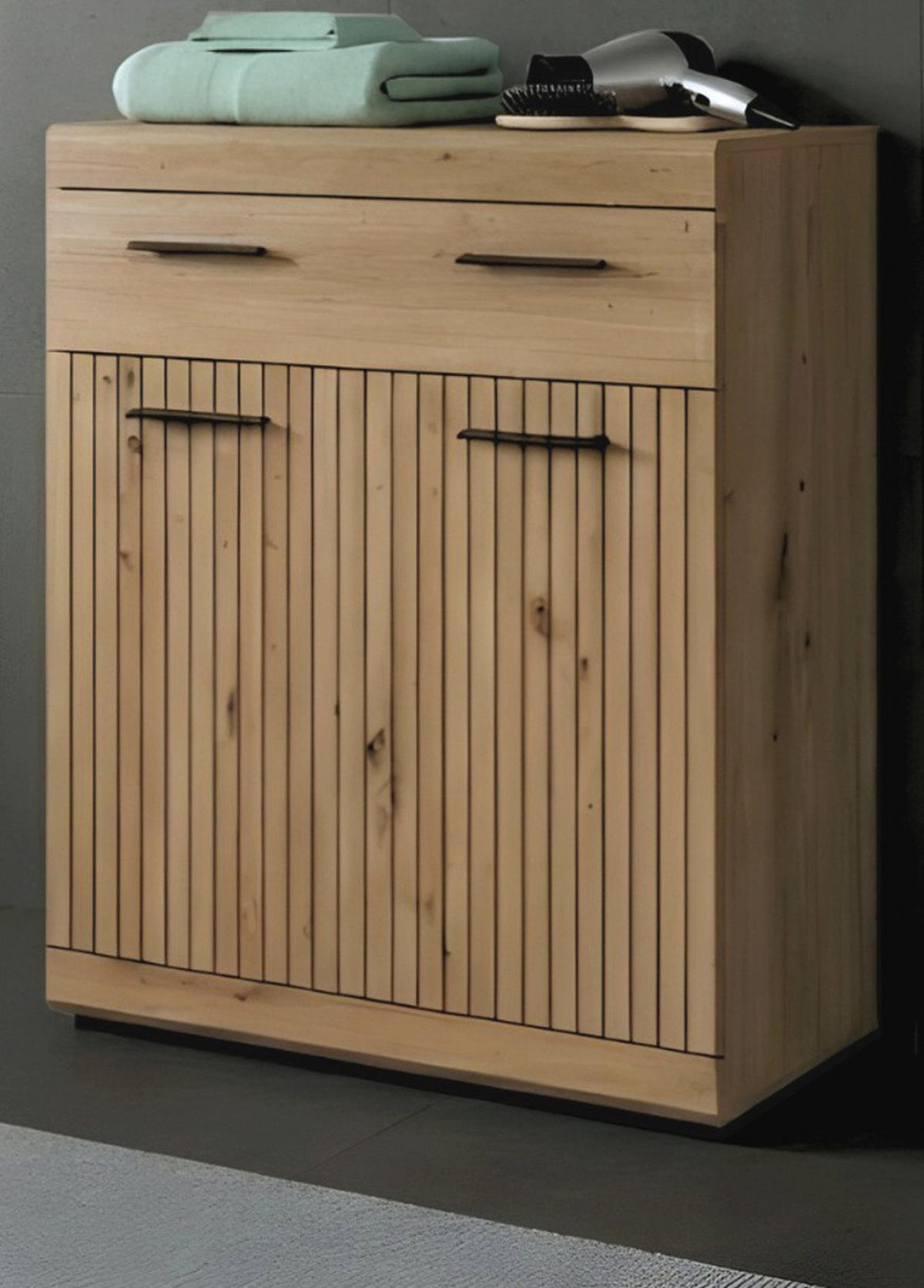 BADKOMMODE Eiche Artisan 74 x 88 cm, Badschrank mit moderner Rillen-Optik - Schwarz/Eiche Artisan, Holzwerkstoff/Kunststoff (74/88/31cm) - Inn.Furn