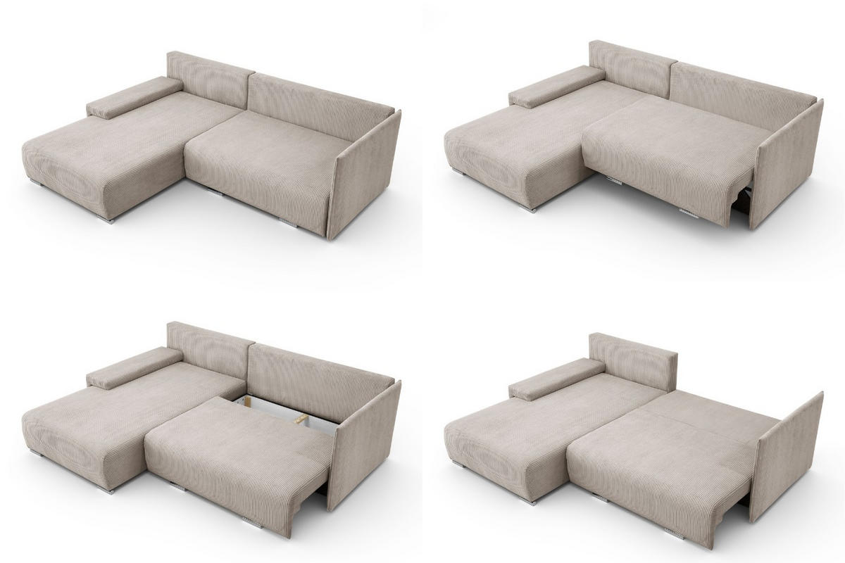 ECKSOFA Lauren L- Form 246 x 188 cm, 4 Sitzer, Bettzeugablage, Sofa, Eckcouch, Cord, linke Seite, beige - Beige, Kunststoff (188/246cm) - Margaret Hadas24