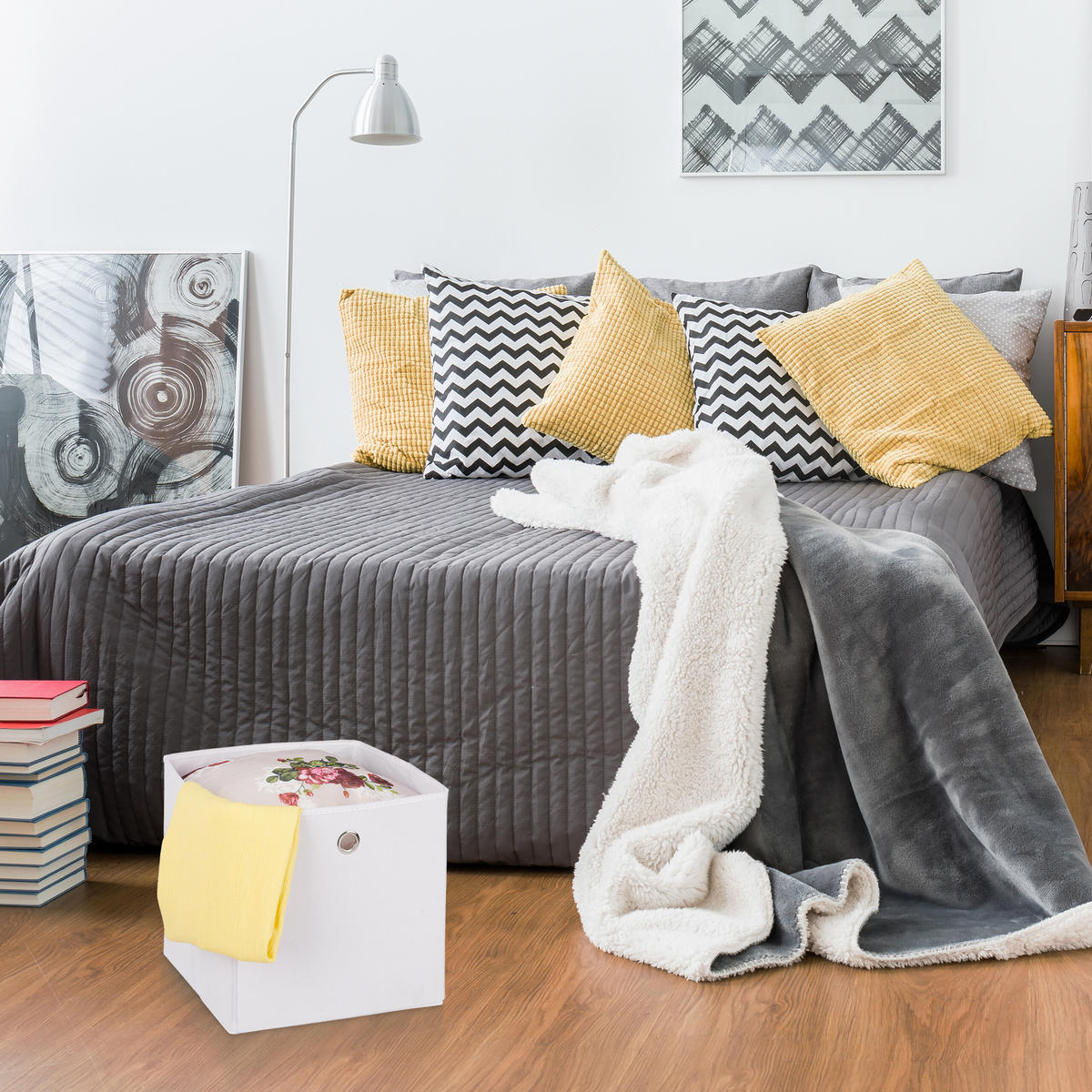 4XAUFBEWAHRUNGSBOX - Rot, Wellpappe/Textil (30/30/30cm) - Relaxdays