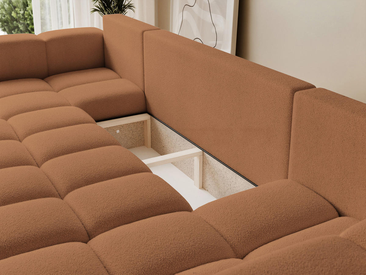 WOHNLANDSCHAFT BUENO mit Schlaffunktion und Bettkasten Orange - Orange, Holzwerkstoff/Kunststoff (318/148cm) - Idohome