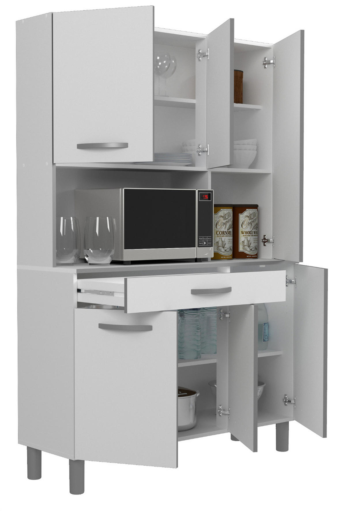 MINIKÜCHE Set 2-tlg. weiß, grau mit Buffet und Mehrzweckschrank - Multicolor, Holzwerkstoff (180/181/44cm) - Parisot Meuble