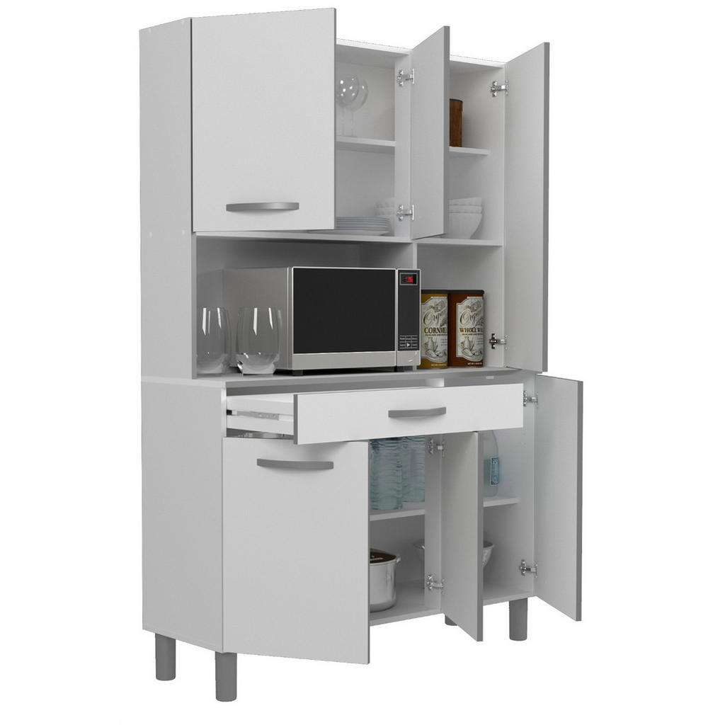 Thumbnail - Parisot Meuble Buffet, Weiß, Grau, Holzwerkstoff, Rechteckig, 120x181x44 cm, Küchen, Küchenmöbel, Küchenschränke, Geräte...