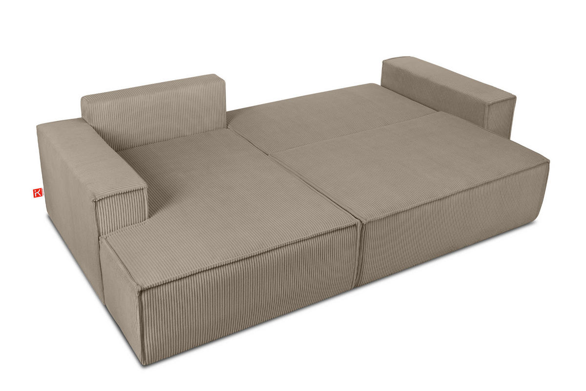 ECKSCHLAFSOFA-LINKS NAPI in Pet Friendly Cord-Stoff, beige - Beige/Schwarz, Textil (262/148cm) - KONSIMO®