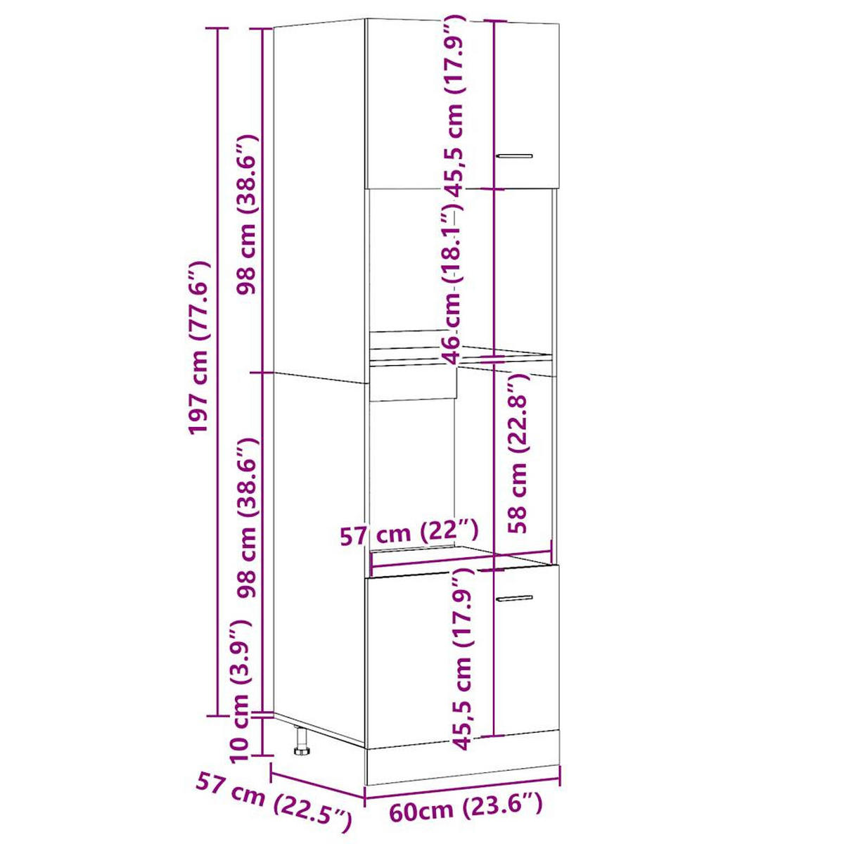 MIKROWELLENSCHRANK Lyon mit 2 Türen 60/57/207 cm aus Holzwerkstoff Betongrau - Hellgrau, Holz (60/207/57cm) - vidaXL