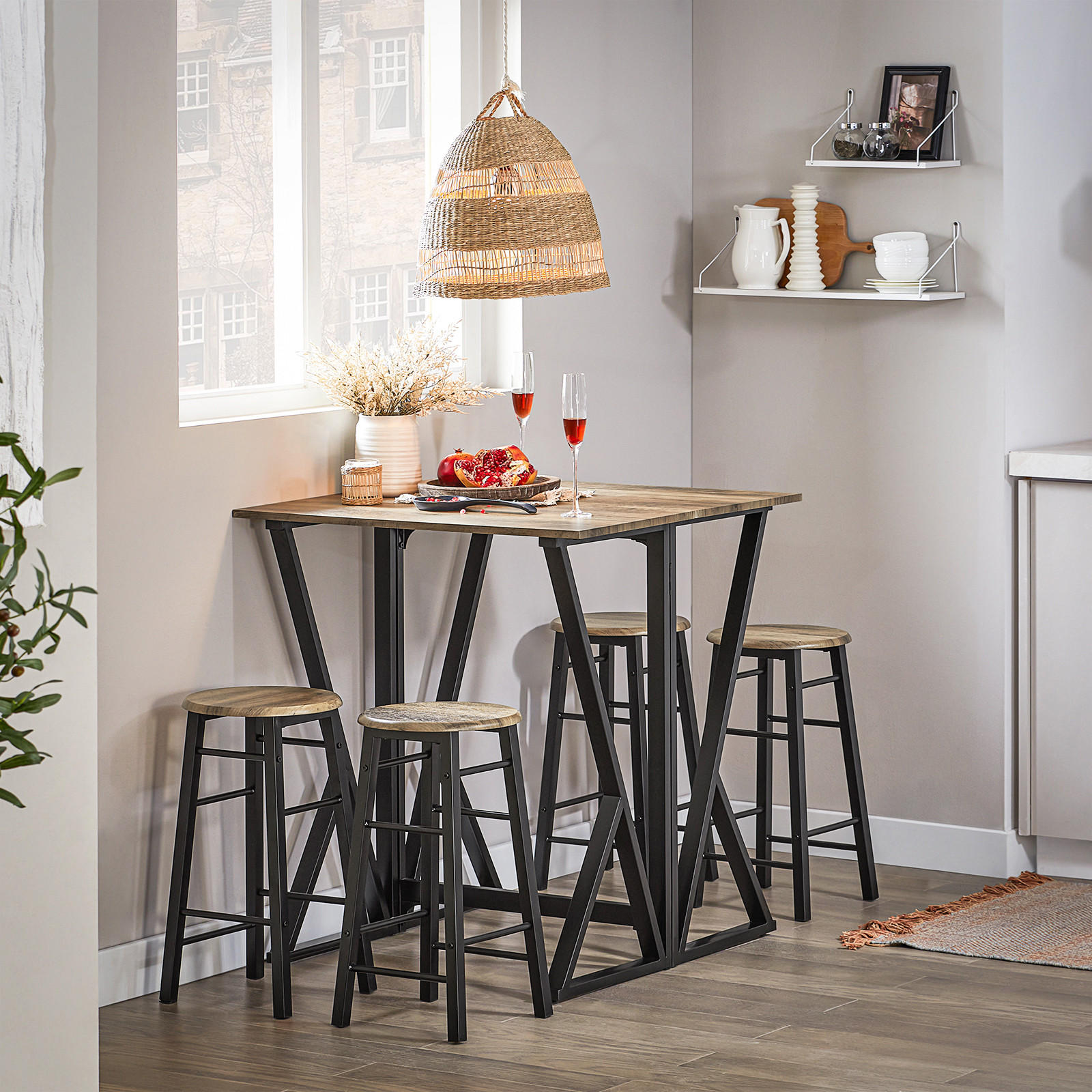 ESSTISCH + 4 x STÜHLE - Naturfarben, Holzwerkstoff/Metall (80/89/80cm) - SoBuy