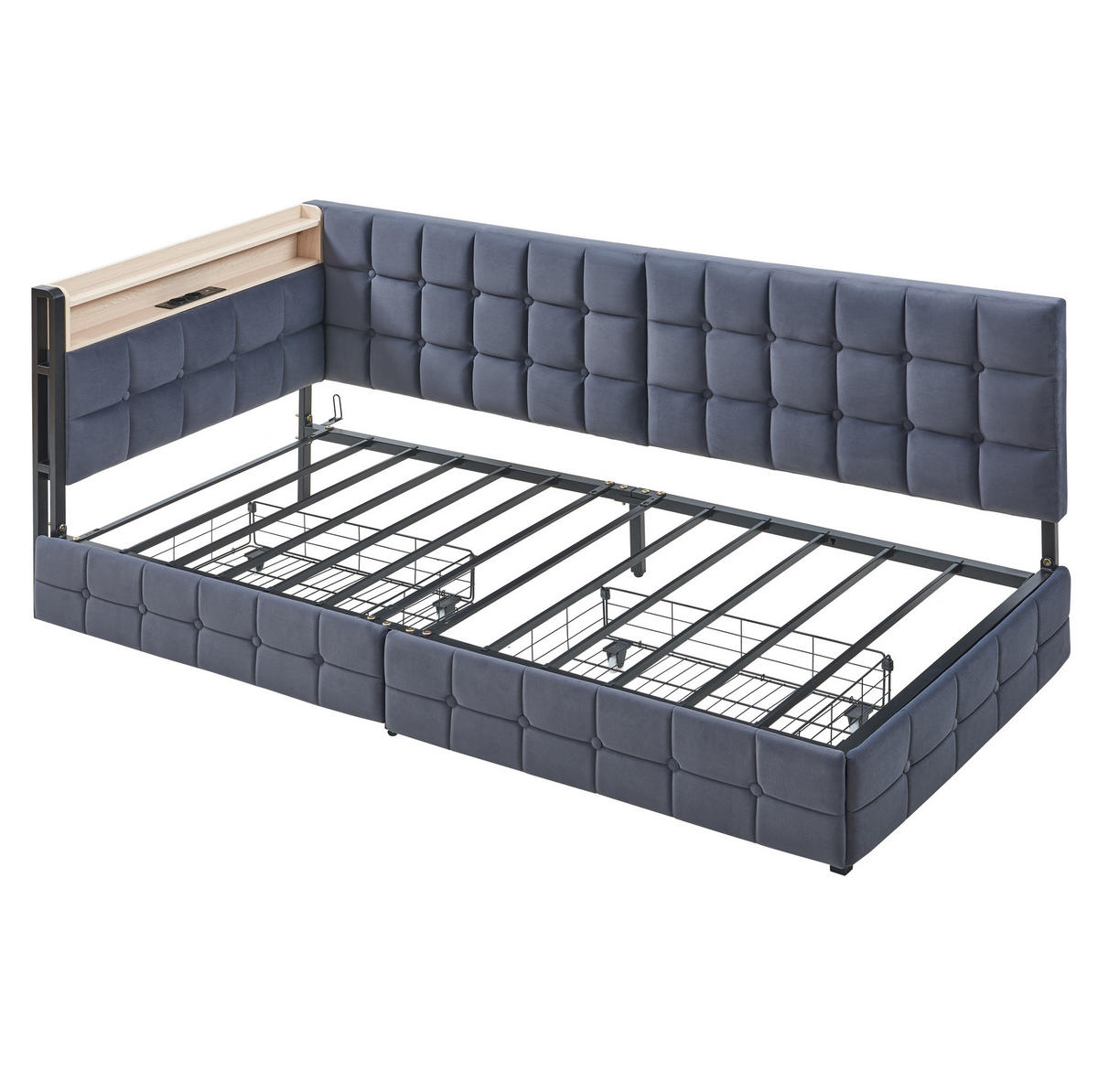 SCHLAFSOFA 90/200 cm mit LED-Beleuchtung, USB- und Typ-C-Anschluss, 2 Schubladen und Samtbezug, Grau - Grau, Textil (99/83.5/208.5cm) - Redom