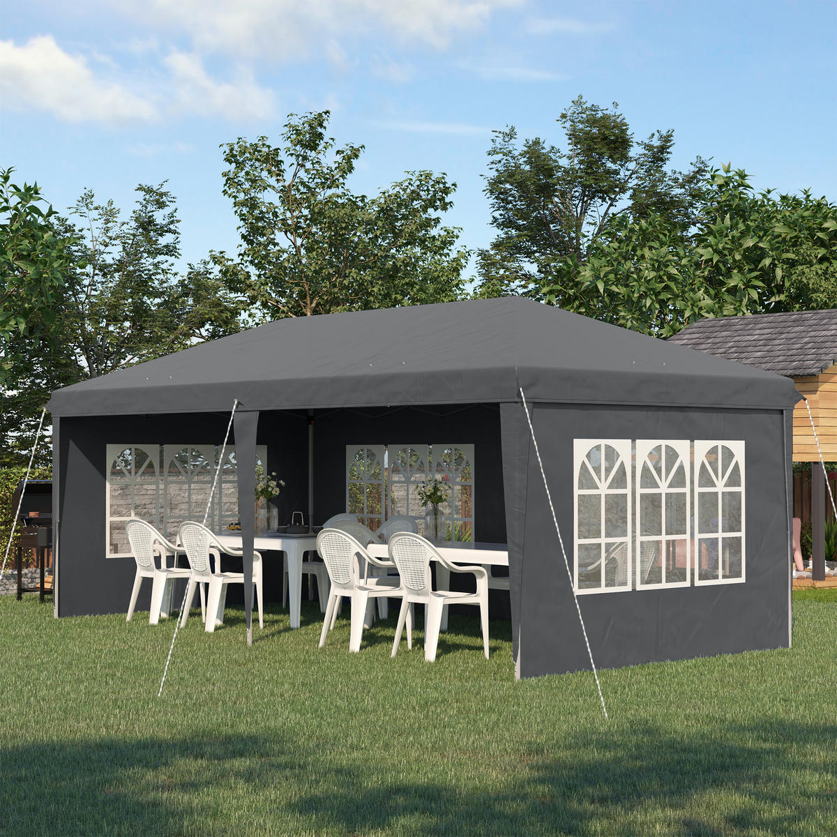 PAVILLON DE-13986 3/6 m, 3 Seiten abnehmbar Grau - Grau, Textil (295/270/585cm) - ComfortXL