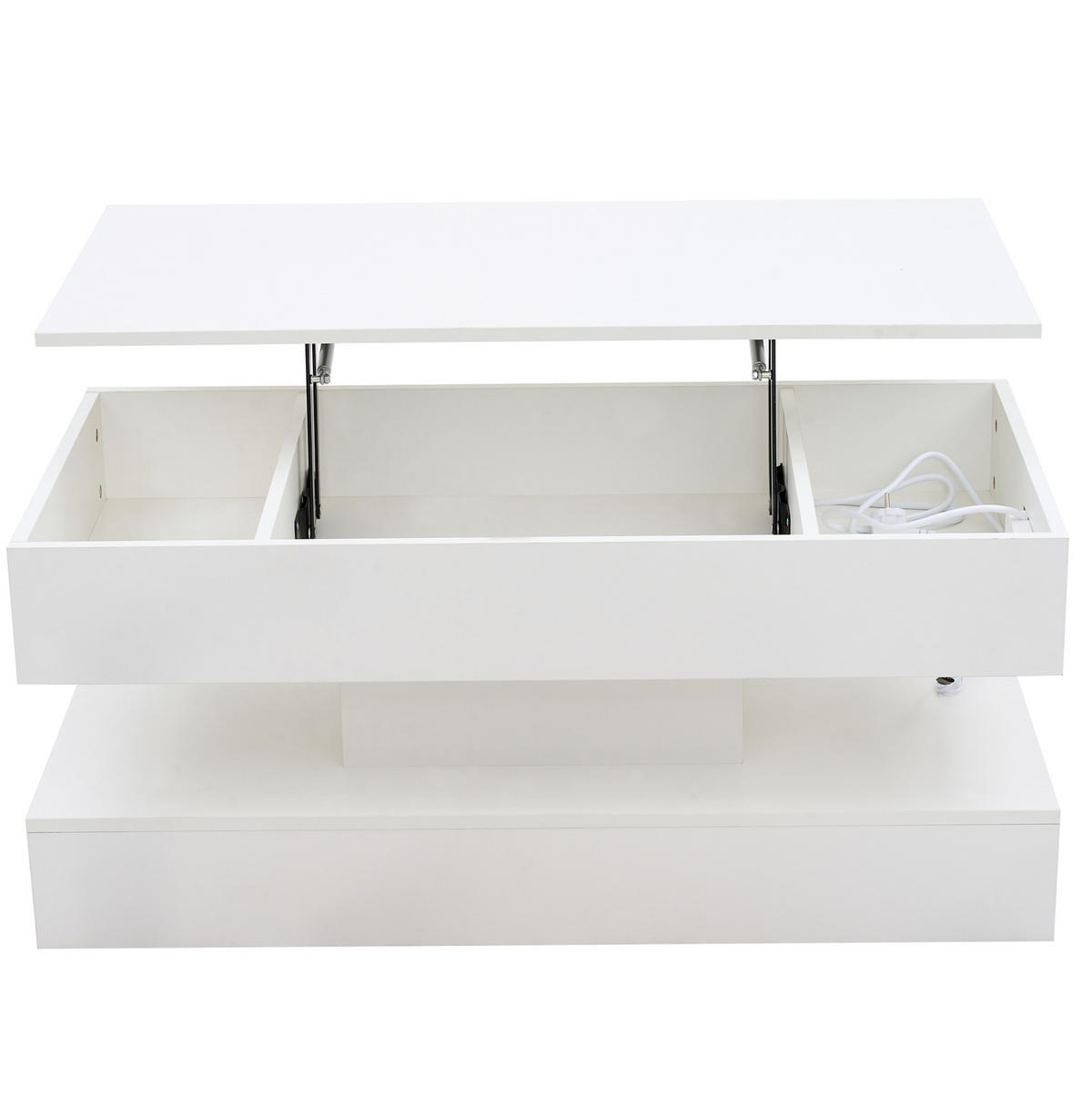 COUCHTISCH höhenverstellbar 100 x 50 x 42 cm Weiß mit LED und Stauraum - Weiß, Holzwerkstoff (50/100/42cm) - Meubliv
