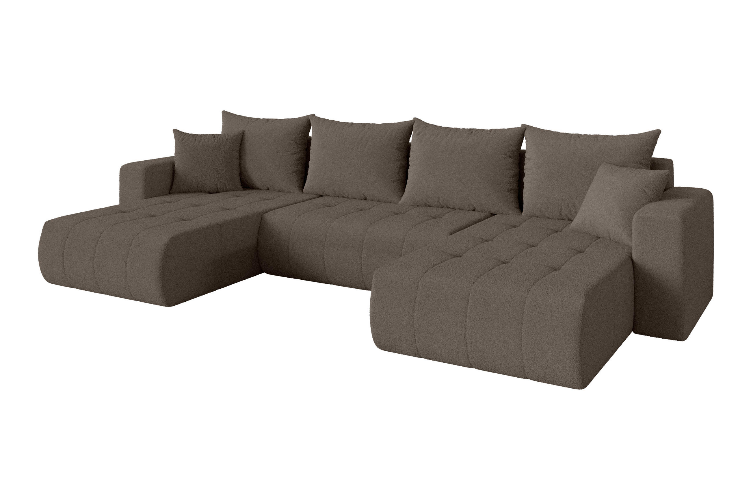 SEDACÍ SOUPRAVA DO U s funkcí spaní a úložným prostorem MILA-U 378x194x86 hnědá bouclé - černá/hnědá, kompozitní dřevo/textil (378/86/194cm) - ALTDECOR