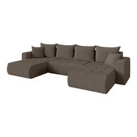 SEDACÍ SOUPRAVA DO U s funkcí spaní a úložným prostorem MILA-U 378x194x86 hnědá bouclé - černá/hnědá, kompozitní dřevo/textil (378/86/194cm) - ALTDECOR