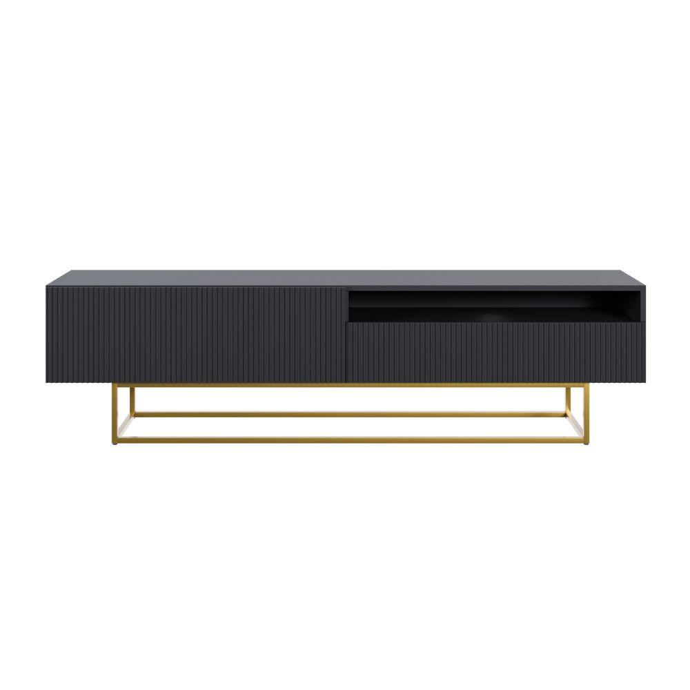 TV-SCHRANK Veldio Schwarz mit offenem Fach und goldenen Metallbeinen 175 cm - Goldfarben/Schwarz, Holzwerkstoff/Metall (175/46.5/31.6cm) - Selsey