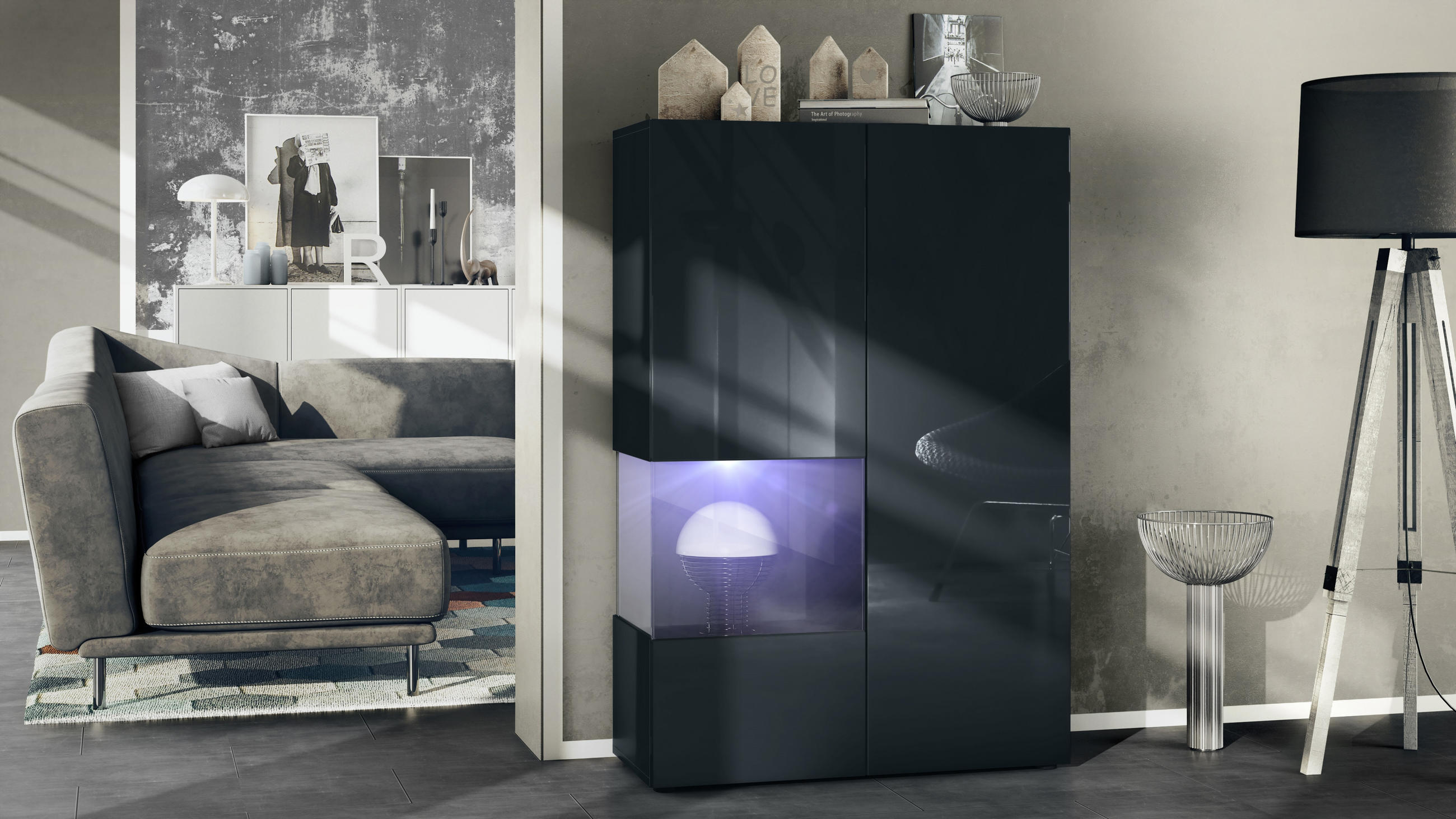 VITRINE Morena Einsatz in Schwarz matt - Schwarz, Holzwerkstoff (91.5/136.5/37cm) - Vladon