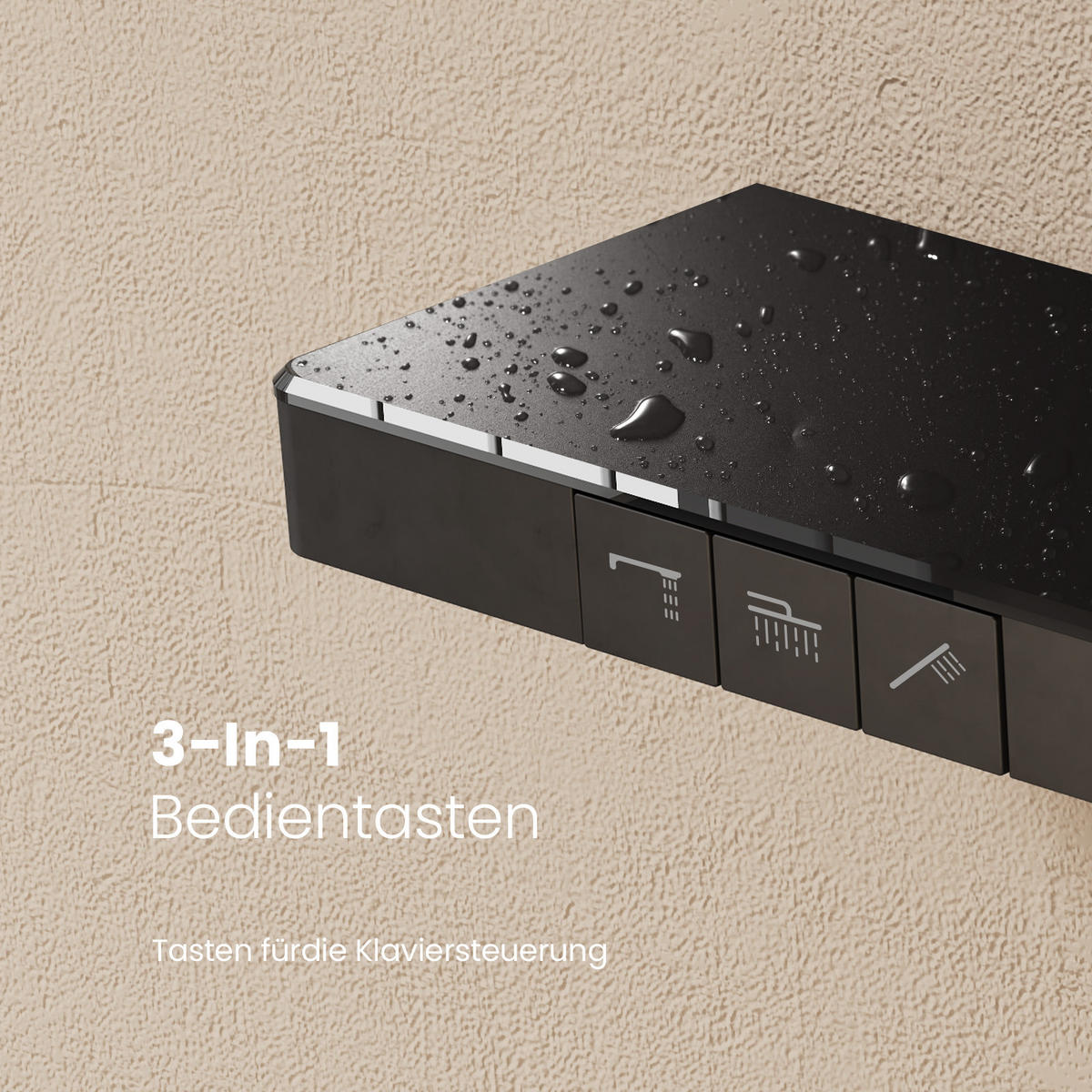 ÜBERKOPFBRAUSESET mit Thermostat Drei Wasserauslassmethoden Schwarz - Schwarz, Metall (13.5/106/44.6cm) - EMKE