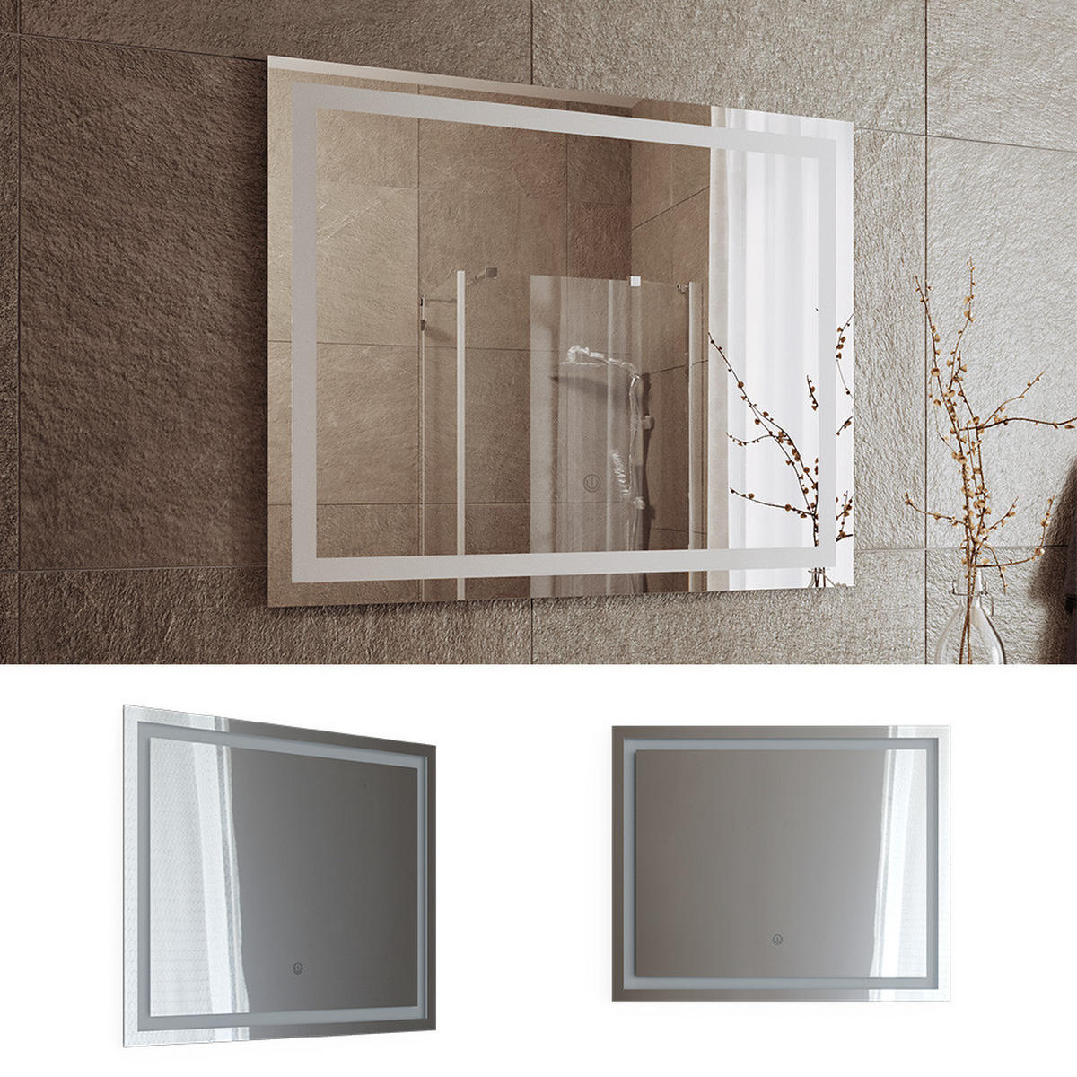 BADEZIMMERSPIEGEL Viola Weiß 80 x 65 cm mit LED-Beleuchtung - Weiß, Glas (3/65/80cm) - Vicco