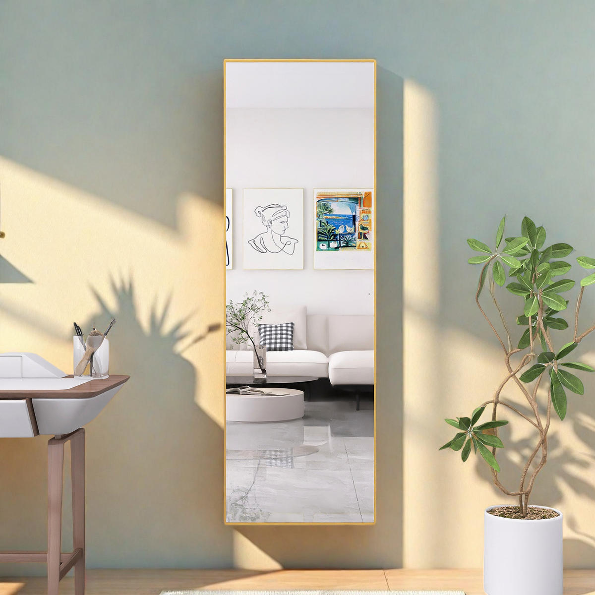 STEHSPIEGEL 53x162cm Gold Aluminiumrahmen Rechteckig Freistehend - Gelb, Glas (2/162/53cm) - SHOPENTRA