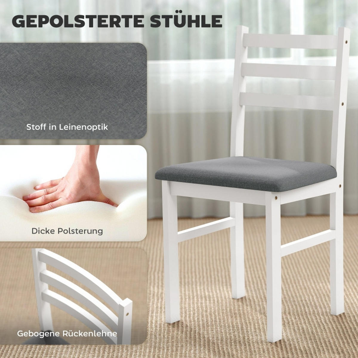 ESSGRUPPE DE-39297 80/60 cm Tisch mit 2 Stühlen Weiß - Weiß, Holzwerkstoff (80/74.5/60cm) - ComfortXL