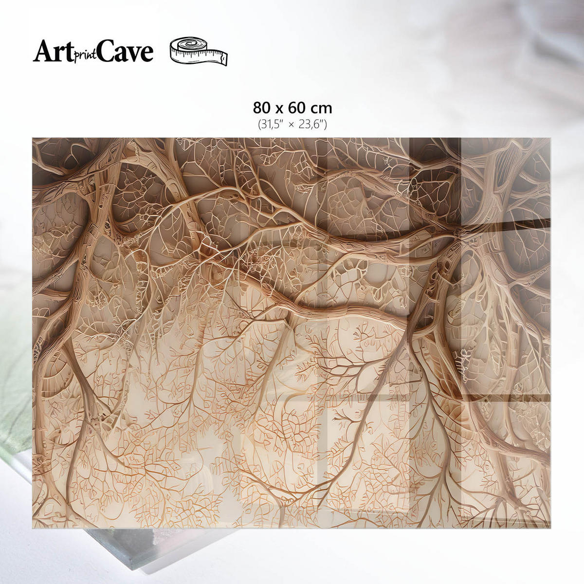 GLASPLATTE 80x60 cm – Hauptzweige - Beige, Glas (0.4/80/60cm) - ArtPrintCave