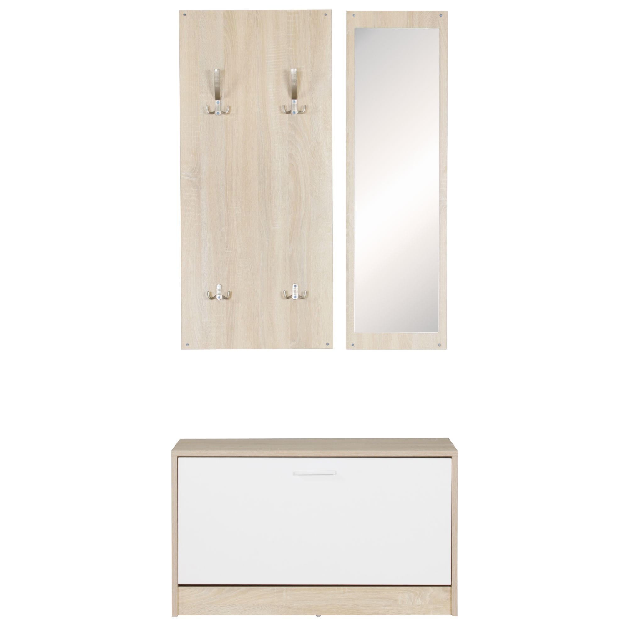 WANDGARDEROBE mit Spiegel, 10 Haken und Platz für 8 Paar Schuhe DELFT, Beige 80x27x180 cm - Beige, Holz (80/180/27cm) - KADIMA DESIGN
