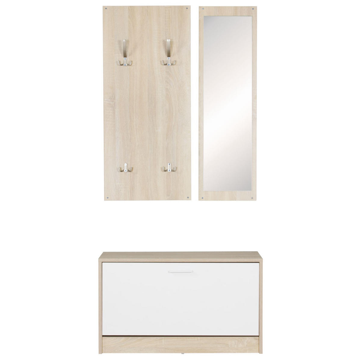 WANDGARDEROBE mit Spiegel, 10 Haken und Platz für 8 Paar Schuhe DELFT, Beige 80x27x180 cm - Beige, Holz (80/180/27cm) - KADIMA DESIGN
