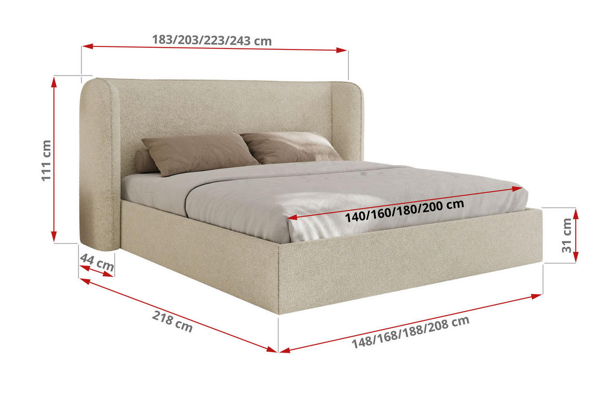 POLSTERBETT EMORA CLASSIC 160/200 - Creme Strukture - Schaum-Matratze - Creme, Textil (160/200cm) - MKS