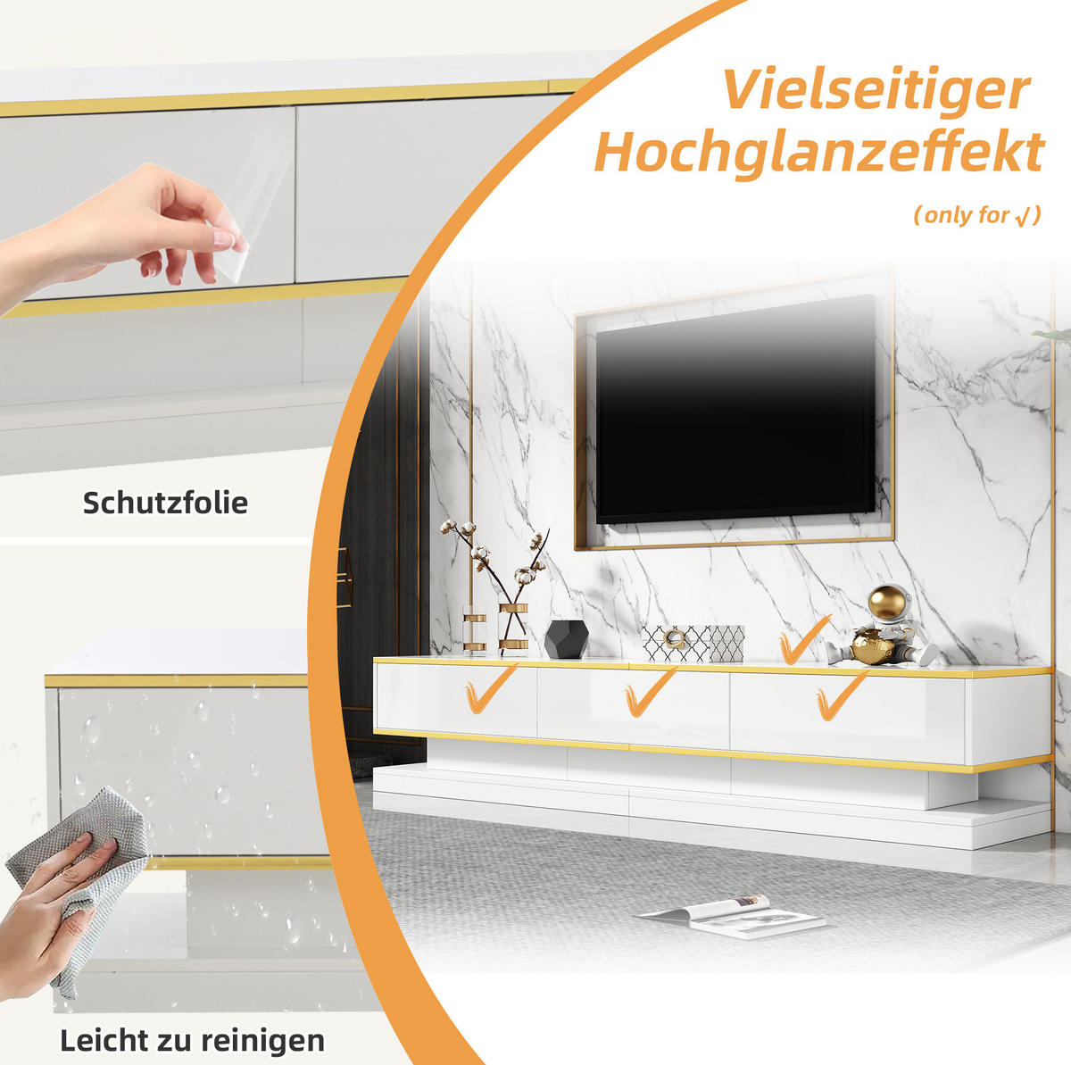 LOWBOARD TV-Schrank 200/40/40 cm & Couchtisch 100/50/38 cm in Weiß - Weiß, Holzwerkstoff (200/40/40cm) - Flora Grace
