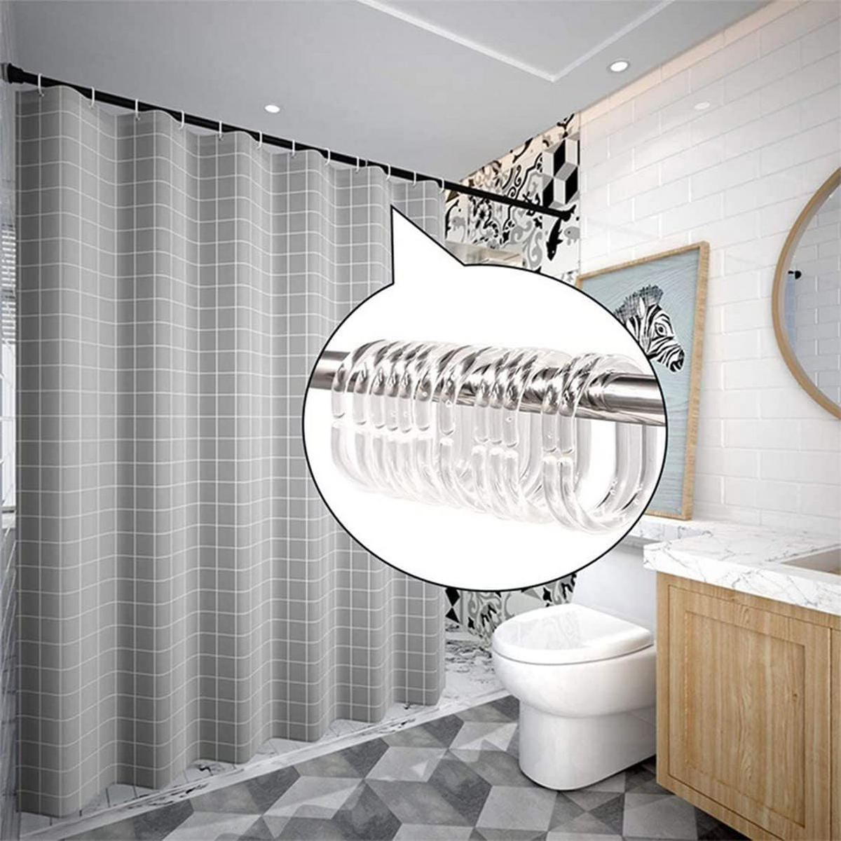 DUSCHVORHANGRINGE Transparent Set für Aufhängung Badezimmer - Transparent, Kunststoff (3.8/5.6cm) - MCBOSON