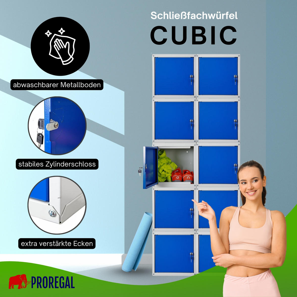 SCHLIESSFACHWÜRFEL Cubic 10er-Set 35x35x35 cm Grau-Blau - Blaugrau, Metall (70/175/35cm) - PROREGAL