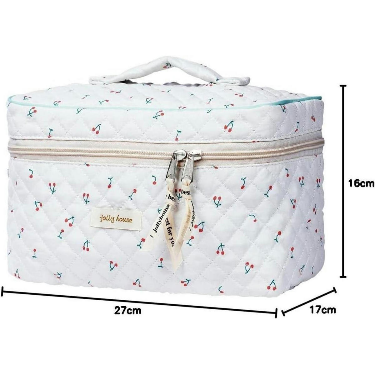 KULTURTASCHE Damen Weiß Kirsche gesteppt Baumwolle Flip-Cover - Multicolor, Textil (16/16/27cm)