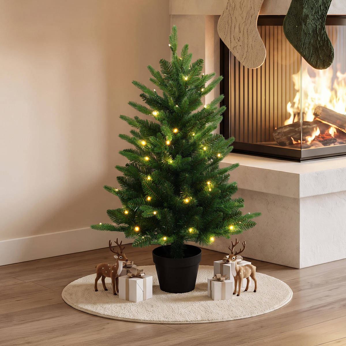 KÜNSTLICHER Weihnachtsbaum 90 cm mit Beleuchtung und Timer - Grün, Kunststoff (93cm) - Hometopia