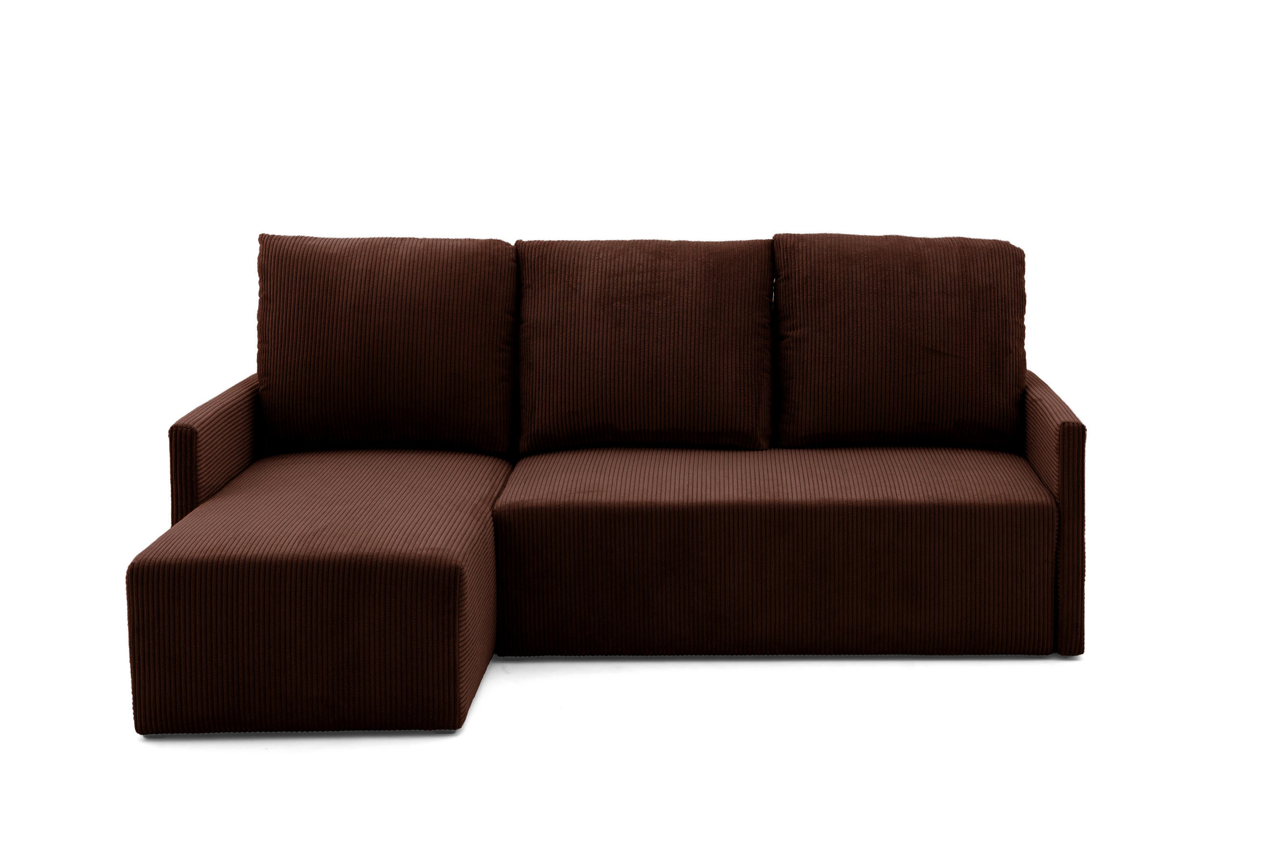 ECKSOFA GARDA L Links mit Schlaffunktion 132x198 Cord Dunkelbraun - Dunkelbraun/Schwarz, Holz/Kunststoff (209/145cm) - NACANAPA