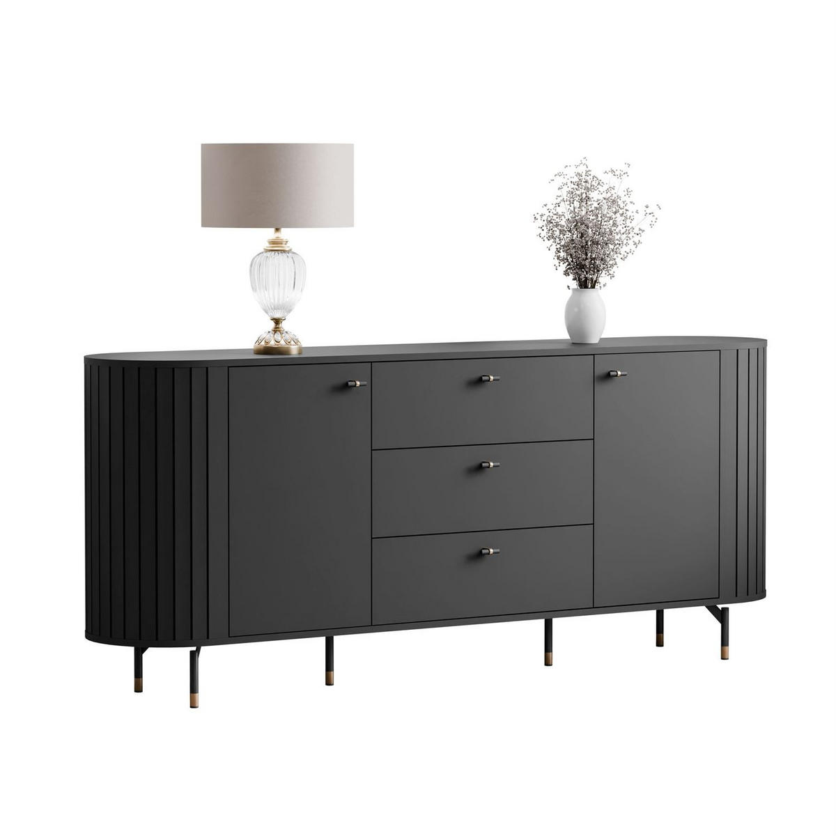 KOMMODE ELODIE 190 2T3S Schwarz - Schwarz, Holzwerkstoff (190/81/40cm) - Lookway