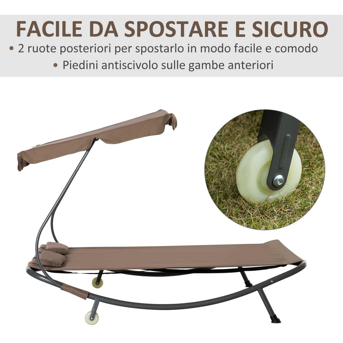SONNENLIEGE Doppelte 2-Sitzer-Sonnenliege mit verstellbarem Sonnenschirm 200 x 175 x 134 cm ,Braun - Braun, Metall (175/134/200cm) - Vallsero