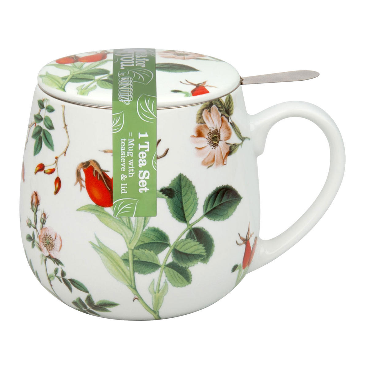 TEEBECHER mit Sieb und Deckel My Favourite Tea Hagebutte - Naturfarben, Keramik (0.42L) - Könitz