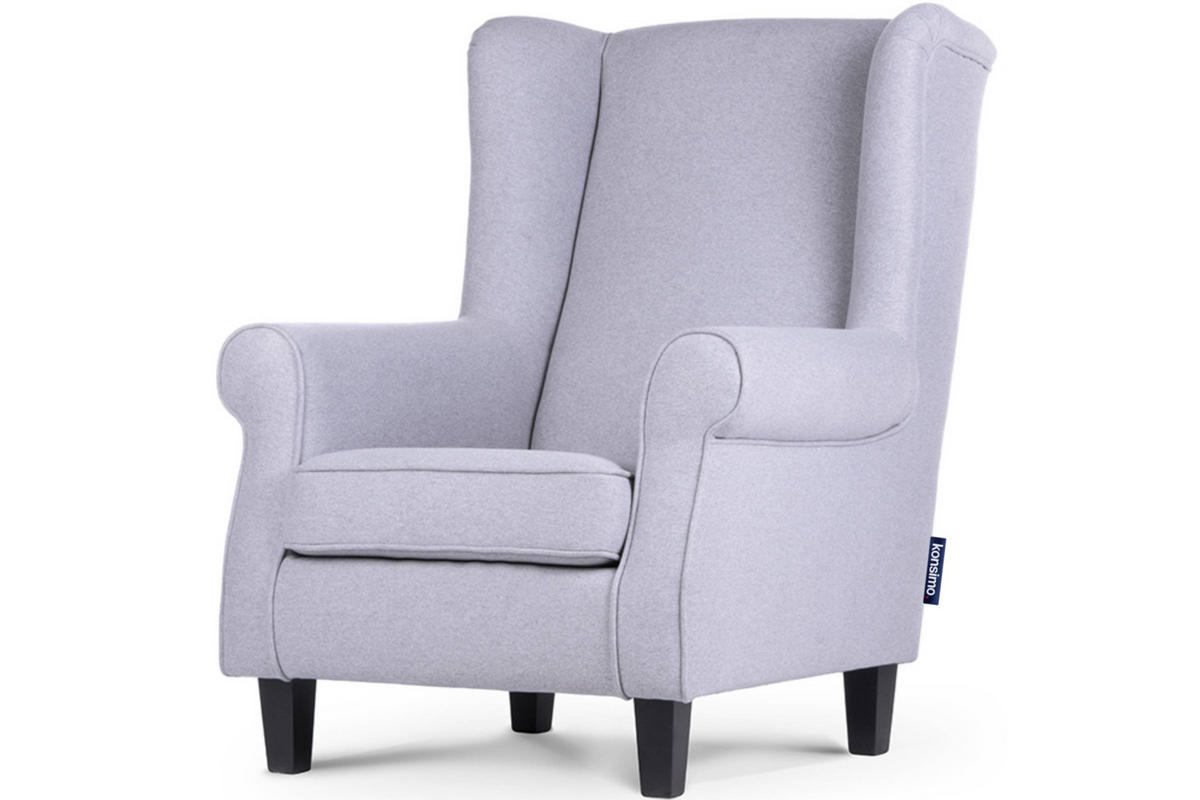 OHRENSESSEL-SET MILES inkl. Sitzhocker, hellgrau - Hellgrau, Holzwerkstoff/Buchenholz (82/105/97cm) - KONSIMO®