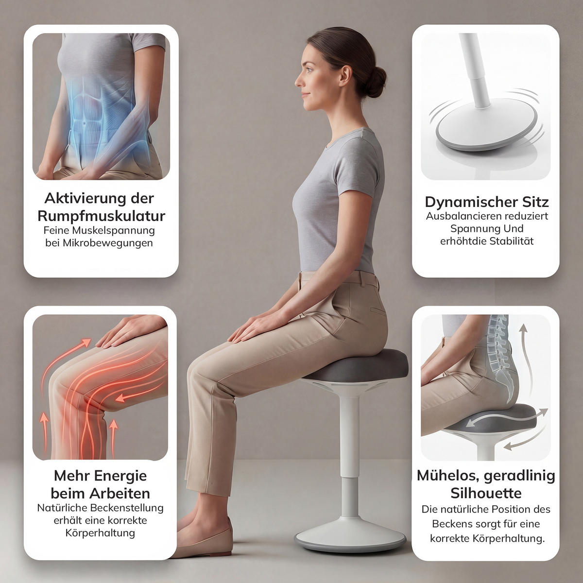 BALANCEHOCKER - Weiß/Grau, Metall (36/58/36cm)