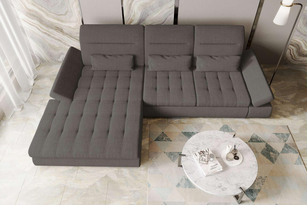 ECKSOFA Toscana Plus Velours inkl. Schlaffunktion - Grau, Textil (179/300cm) - 99rooms