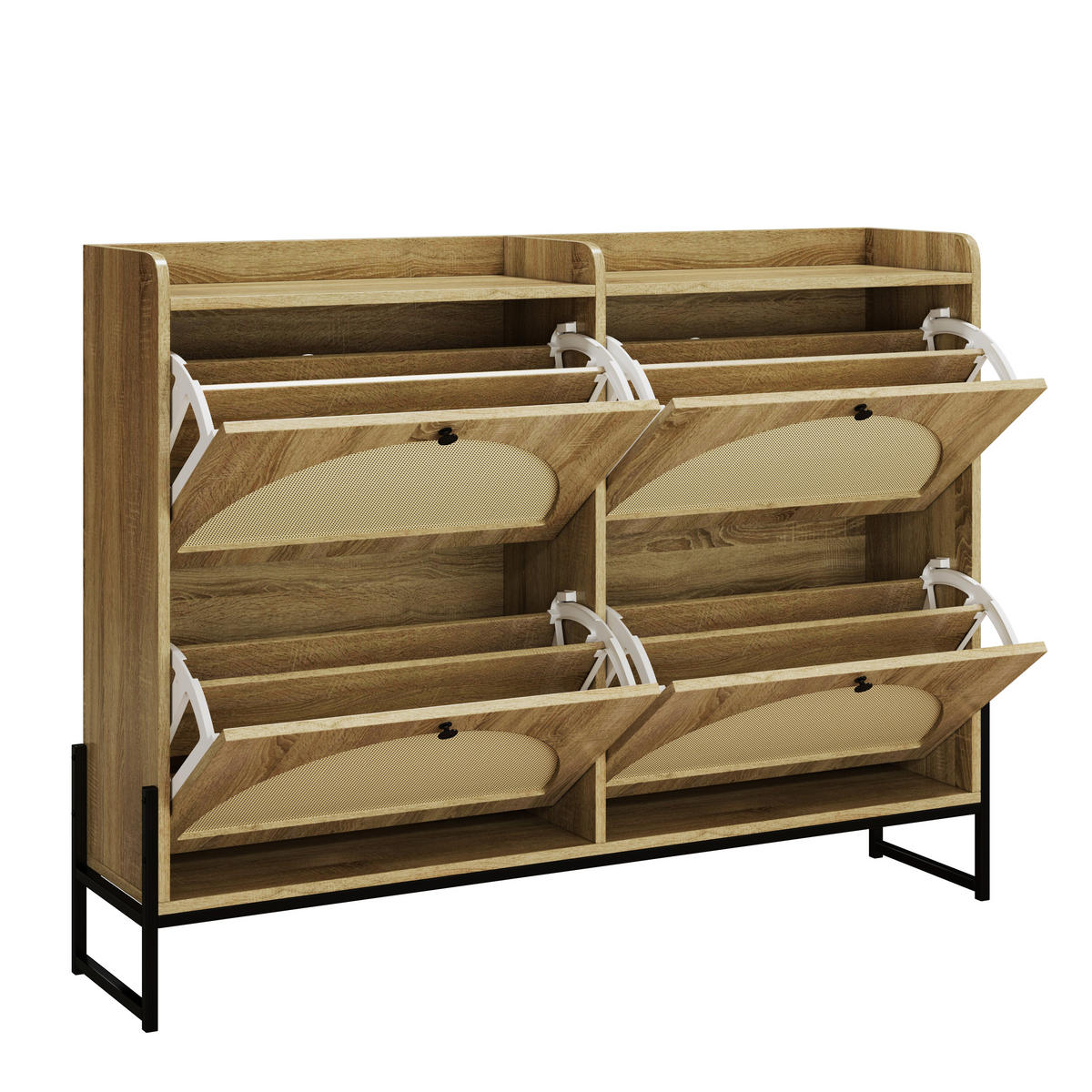 SCHMALER Schuhschrank mit 4 Klapptüren, Holz, Beige - Naturfarben, Textil (118/91.5/25cm) - Urban Meuble