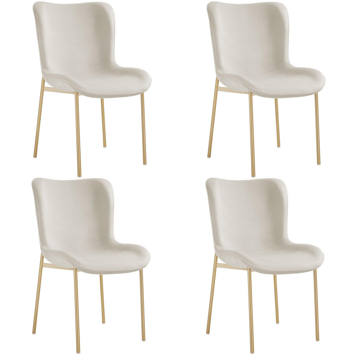 POLSTERSTUHL 4er Set Tessa 54 x 62 x 90 cm Samt beige/gold - Goldfarben/Samtahornfarben, Textil (54/90/62cm) - tectake