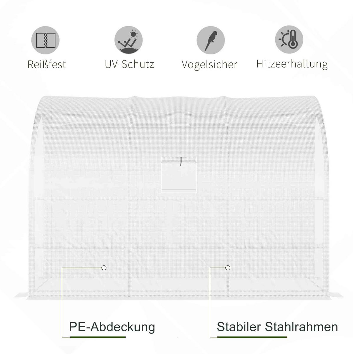 GEWÄCHSHAUS aus Kunststoff 300x150x213 cm in Weiß mit Regalen - Weiß, Kunststoff (150/213/300cm) - Modfu