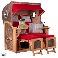 STRANDKORB Düne 2 Sitzer Teak PE Grey - Rot/Braun, Holz/Metall (125/170/80cm) - Mr. Deko