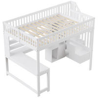 HOCHBETT 140/200 cm DE-04821, mit LED, Ablageleiter und Schreibtisch in Weiß - Weiß, Holz/Holzwerkstoff (140/200cm) - ComfortXL