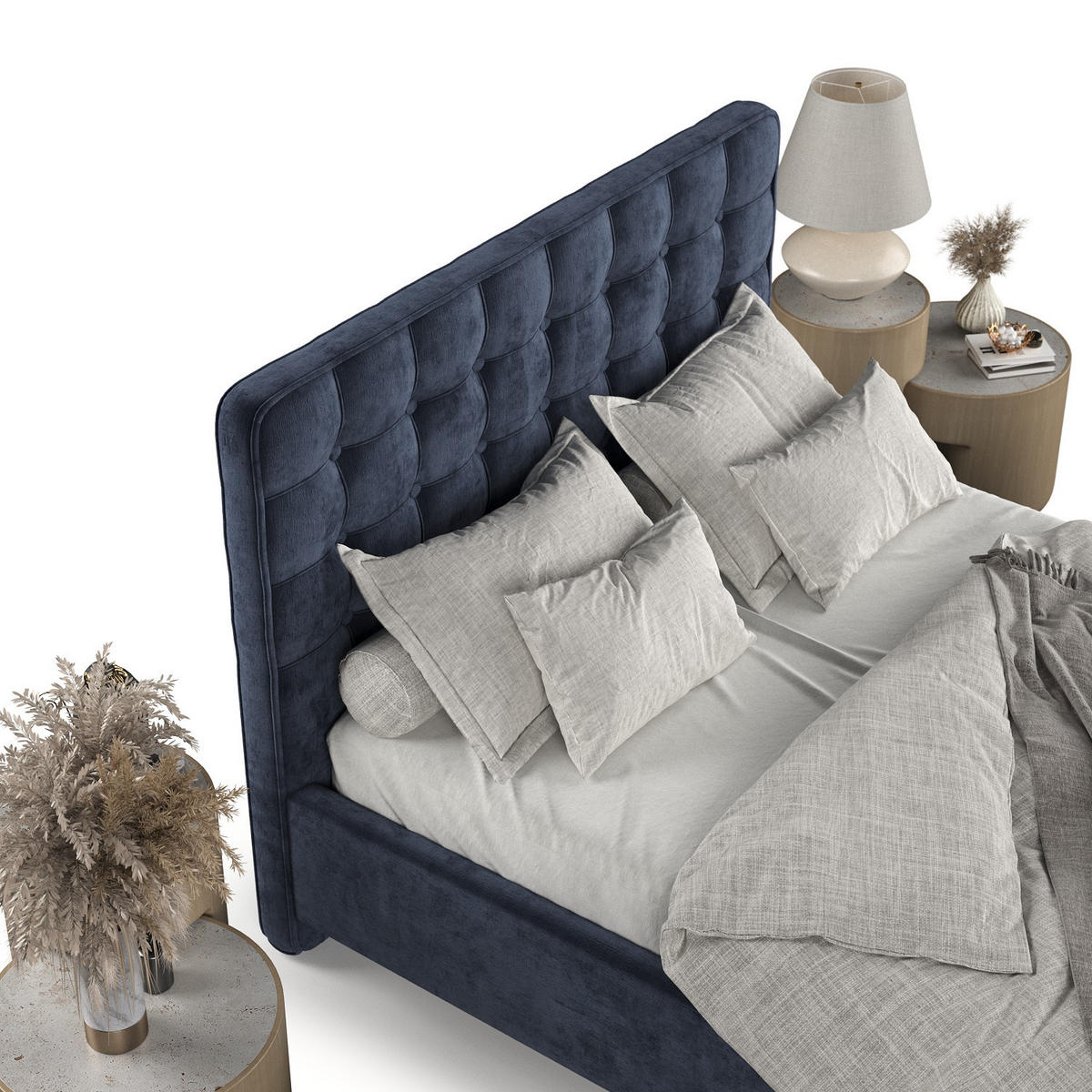 POLSTERBETT Paloma 120/200 cm Marineblau im Lotta Stoff - Naturfarben/Dunkelblau, Holz/Holzwerkstoff (120/200cm) - AltaBeds