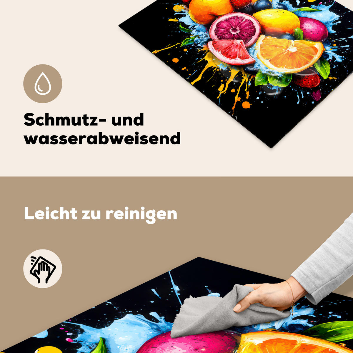 HERDABDECKPLATTE Obst - Graffiti - Bunt - Orange - Erdbeere - Abstrakt 65x52 cm - Orange, Kunststoff (65/52/0.2cm) - MuchoWow