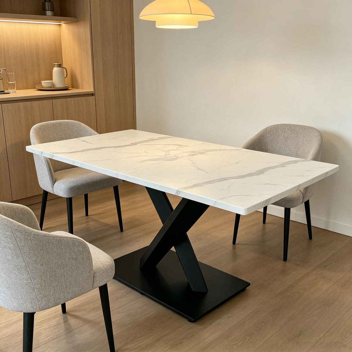 ESSTISCH rechteckiger Weiß mit schwarzem Metallgestell, X-förmigen Beinen, 160/80/75 cm - Weiß, Holz (80/160/75cm) - Oxeza