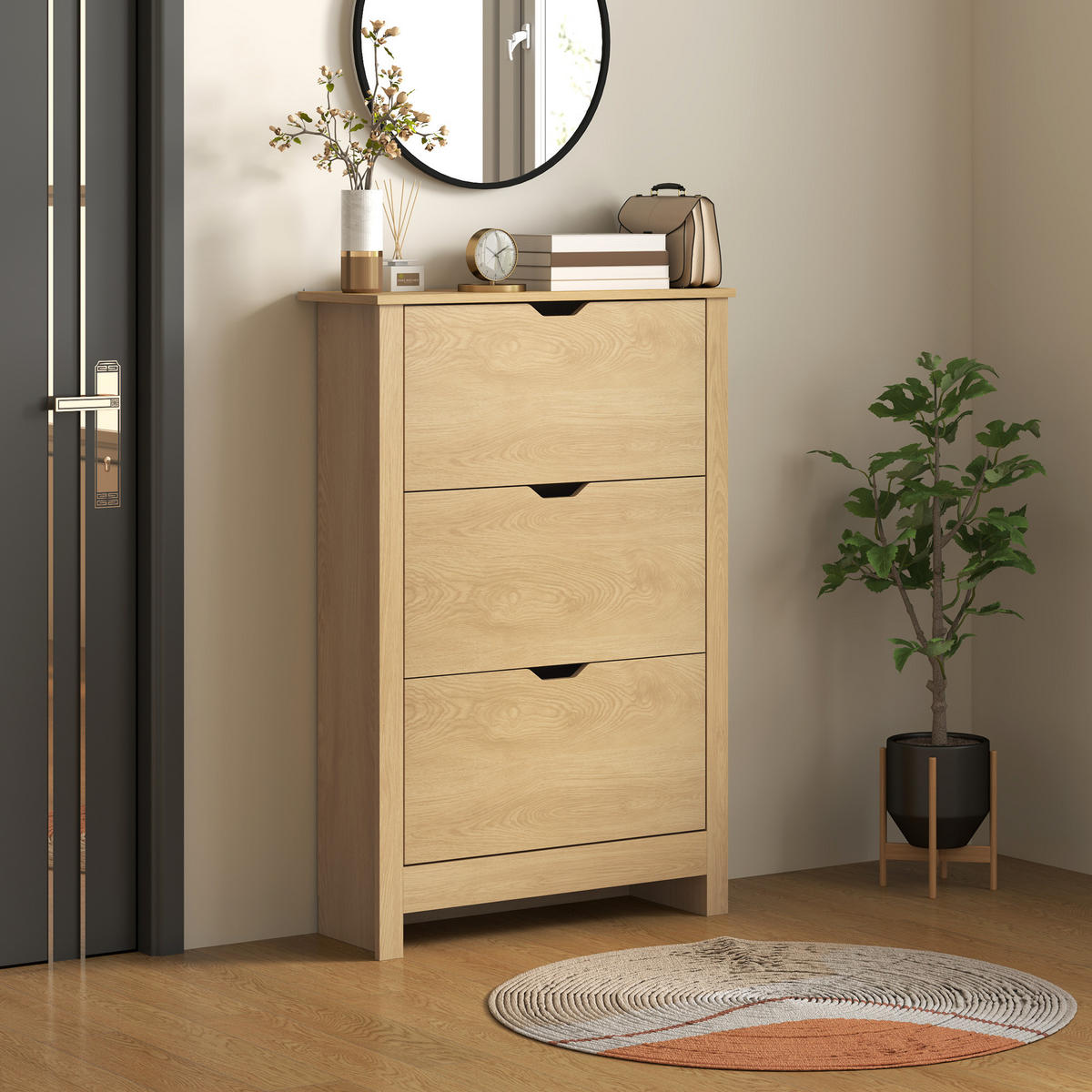 SCHUHABLAGE,3 Schubladen für 18 Paar 72x26x112cm,natur - Beige, Holz (72/112/26cm) - Vallsero