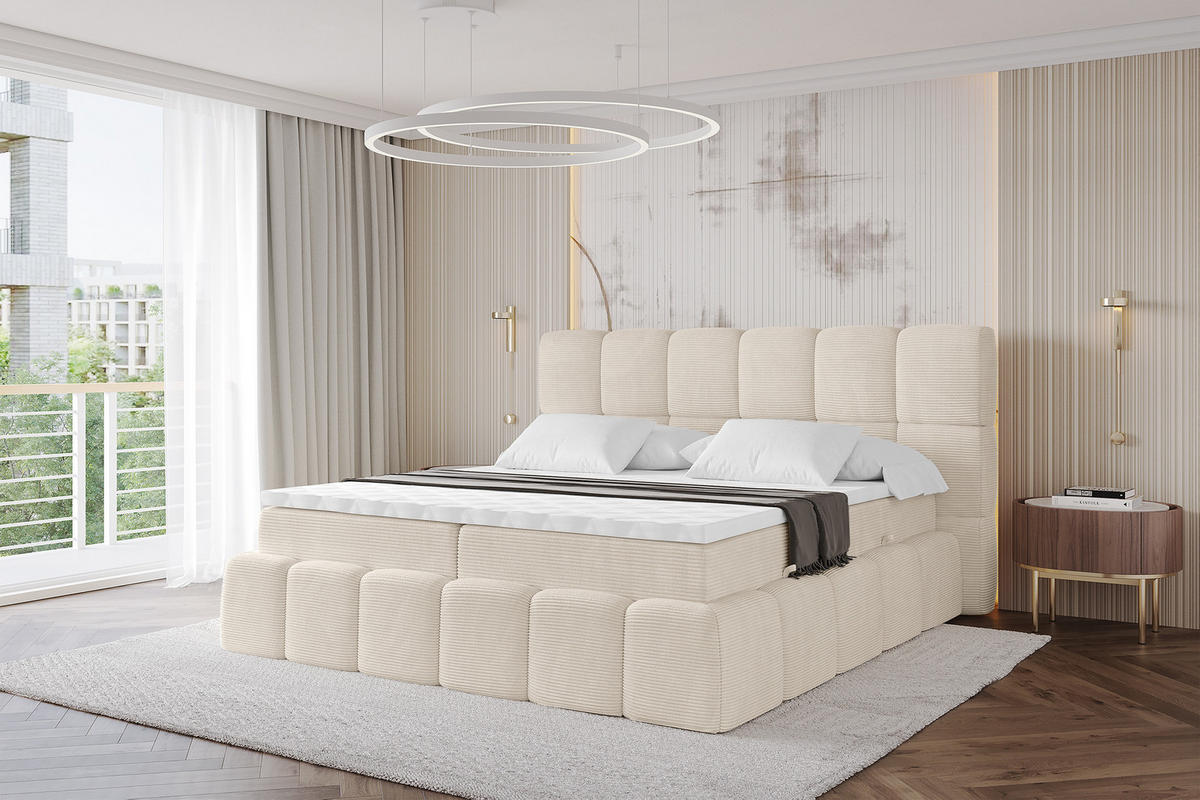 BOXBETT - AURI-H4 - 160x200 Beige Cord - Champagner, Holzwerkstoff (160/200cm) - ALTDECOR