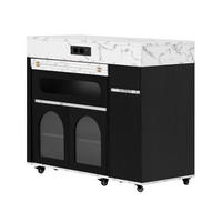 KÜCHENINSEL aus MDF 50.5-187.5x110.5x95.5 cm Schwarz mit Ausziehtisch & Steckdosen - Schwarz, Holzwerkstoff (187.5/95.5/110.5cm) - Modfu