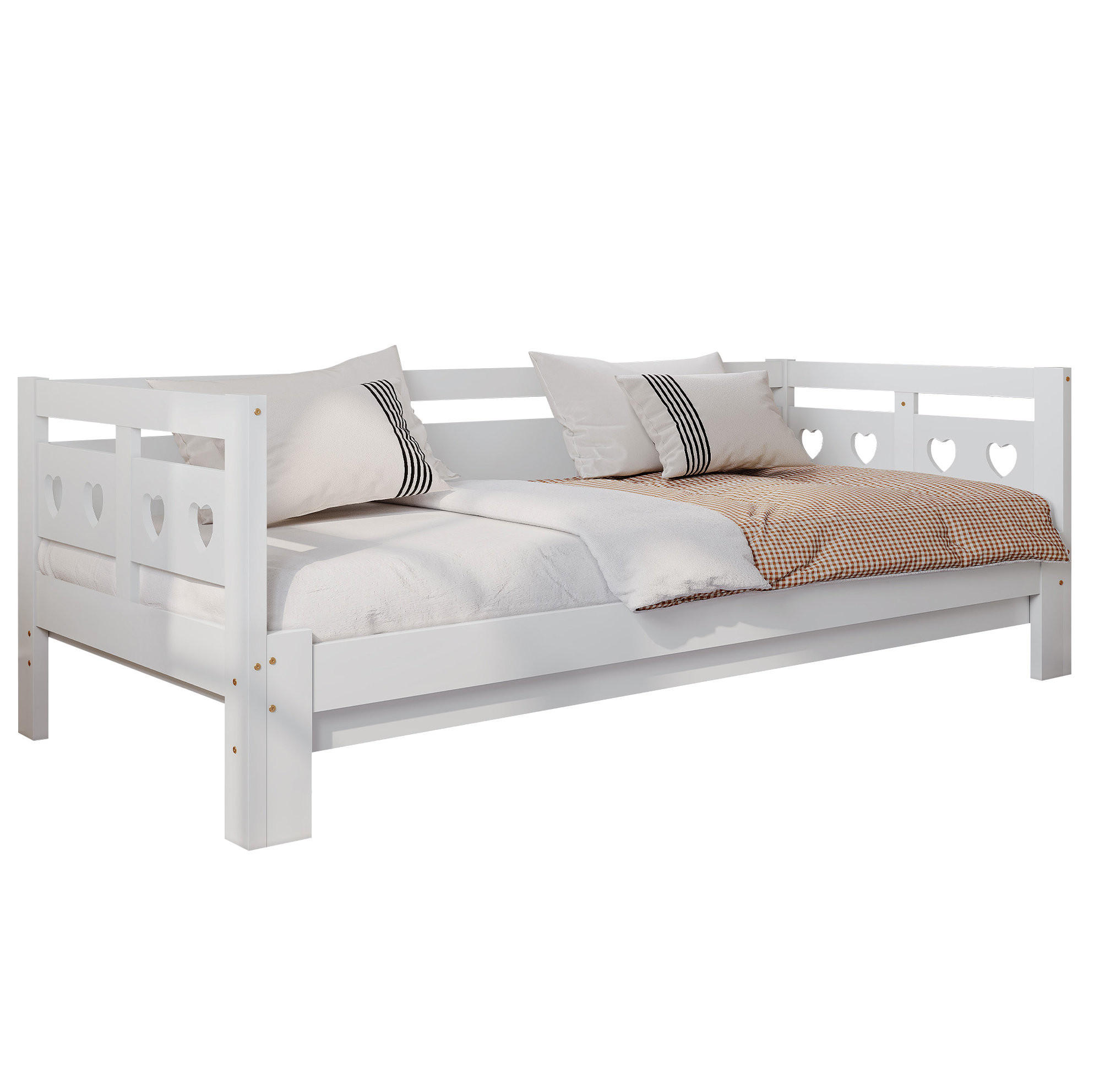 POLSTERBETT aus Kiefernholz & MDF 98-187x196x66 cm in Weiß mit Ausziehbett - Weiß, Holzwerkstoff (90/190cm) - Modfu